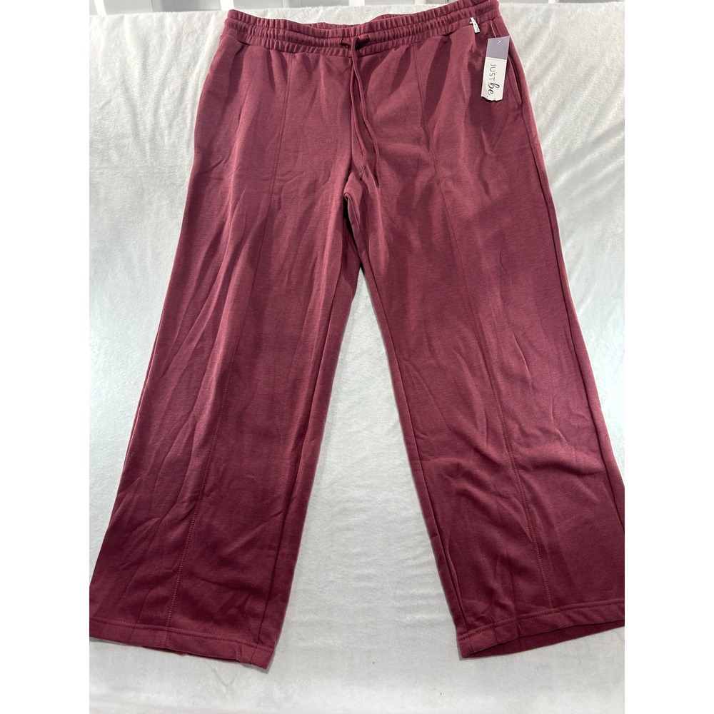 Just Be Womens 2X Wide Leg Sweatpants Berry Mauve Drawstring Fleece Lounge Pants